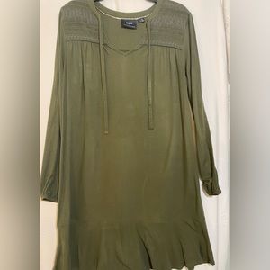 Maeve for Anthropologie Smocked Drop Waste Dress. Olive. Size 12